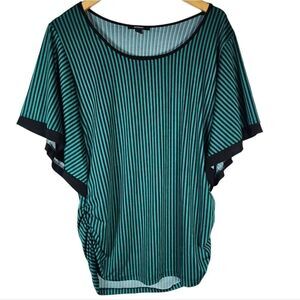 Espresso Turquoise Stripe Batwing Short Sleeve Blouse